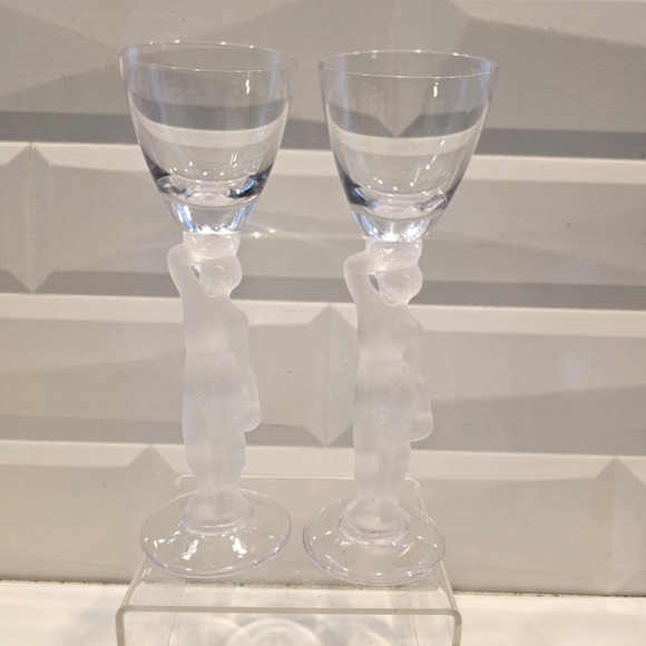 2 Bayel Bacchus "Baccante" Frosted Nude Male Cordual Glasses French Crystal - Picture 7 of 9